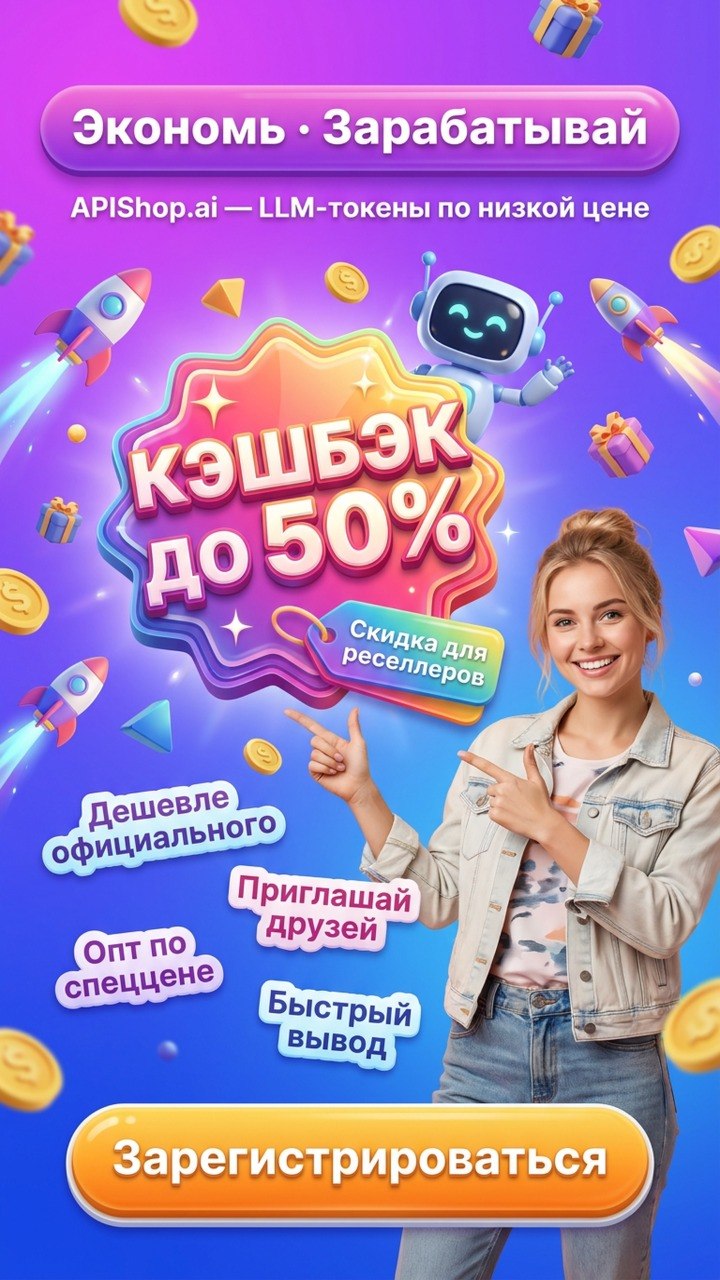 APIShop.ai — Кэшбэк до 50%, LLM-токены по низкой цене